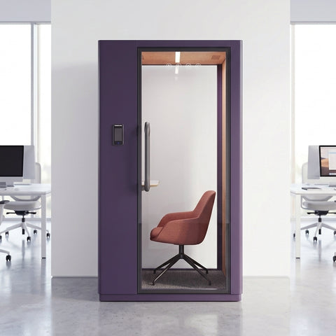 Volferda Core Solo-Soundproof Study Pod, Quiet Privacy Learning Booth with Fan, LED Lighting System, AC Outlets & USB Ports for Home Office, Studying(Purple)