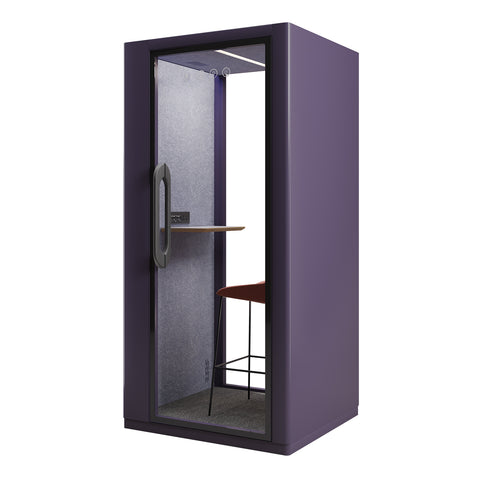 Volferda Core Solo-Soundproof office pod, Quiet Privacy Phone Booth with Fan, LED Lighting System and AC USB Ports (Purple)