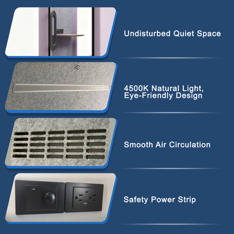 Volferda Core Solo-Soundproof office pod, Quiet Privacy Phone Booth with Fan, LED Lighting System and AC USB Ports (Lavender)