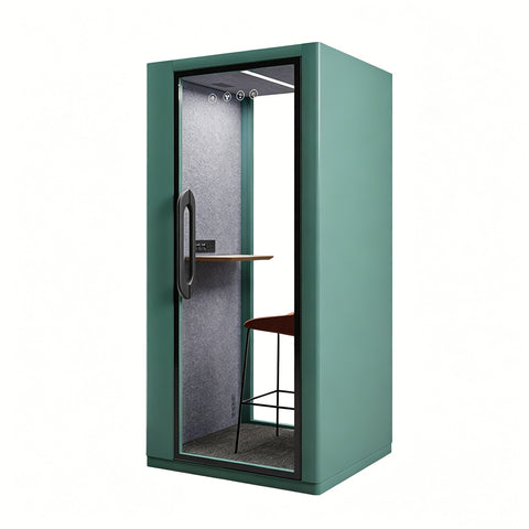 Volferda Core Solo-Soundproof office pod, Quiet Privacy Phone Booth with Fan, LED Lighting System and AC USB Ports (Cyan)