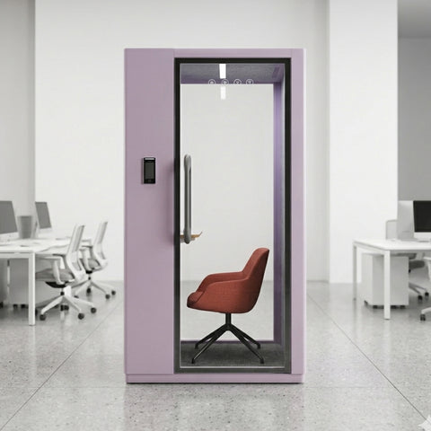 Volferda Core Solo-Soundproof Study Pod, Quiet Privacy Learning Booth with Fan, LED Lighting System, AC Outlets & USB Ports for Home Office, Studying(Lavender)