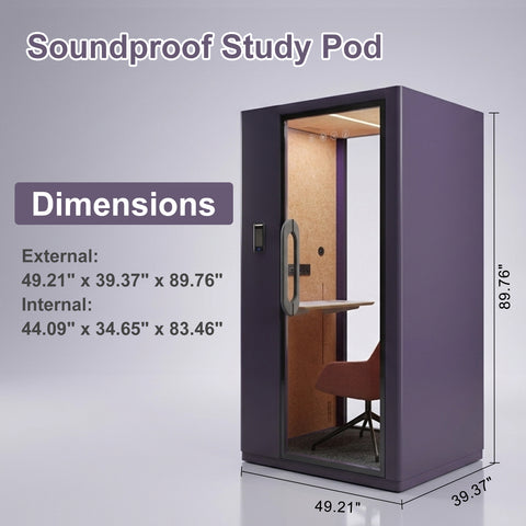 Volferda Core Solo-Soundproof Study Pod, Quiet Privacy Learning Booth with Fan, LED Lighting System, AC Outlets & USB Ports for Home Office, Studying(Purple)
