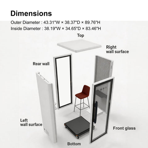 Volferda Core Solo-Soundproof office pod, Quiet Privacy Phone Booth with Fan, LED Lighting System and AC USB Ports (White)