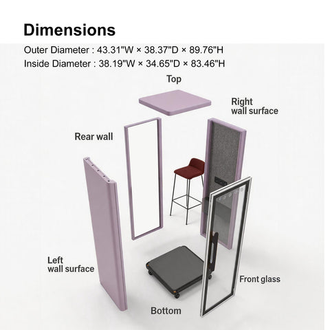 Volferda Core Solo-Soundproof office pod, Quiet Privacy Phone Booth with Fan, LED Lighting System and AC USB Ports (Lavender)