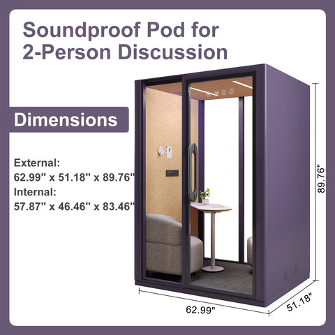 Volferda Core Duo-Mobile Office Pod Soundproof Rolling Booth with LED Lighting System, Dual Fans, AC Outlet & USB Ports for Phone Calls and Privacy(Purple)