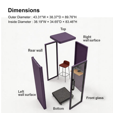 Volferda Core Solo-Soundproof office pod, Quiet Privacy Phone Booth with Fan, LED Lighting System and AC USB Ports (Purple)