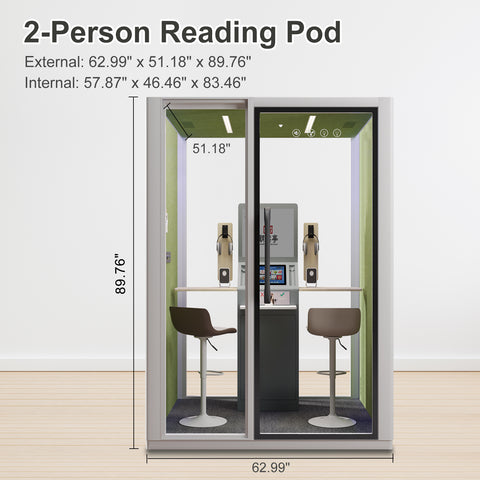 Volferda Core Duo-Mobile Reading Pod, Soundproof Booth for Vocal Training & Instrument Rehearsal with Rolling Casters