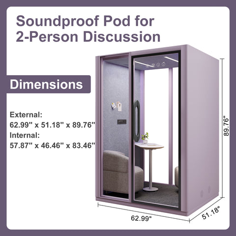 Volferda Core Duo-Mobile Office Pod Soundproof Rolling Booth with LED Lighting System, Dual Fans, AC Outlet & USB Ports for Phone Calls and Privacy(Lavender)