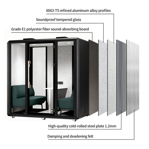 Volferda Air Seriers 4 People Mobile Office Pod Booth, Extra Large Space Sound Proof Office Pod(Black)