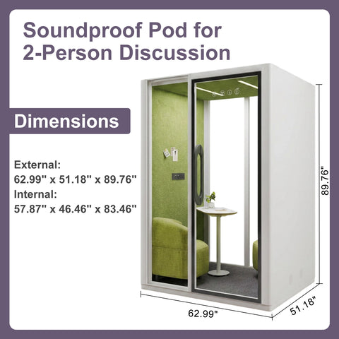 Volferda Core Duo-Mobile Office Pod Soundproof Rolling Booth with LED Lighting System, Dual Fans, AC Outlet & USB Ports for Phone Calls and Privacy(White)