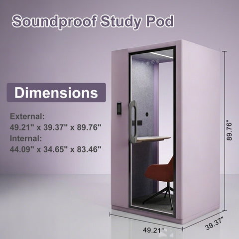 Volferda Core Solo-Soundproof Study Pod, Quiet Privacy Learning Booth with Fan, LED Lighting System, AC Outlets & USB Ports for Home Office, Studying(Lavender)