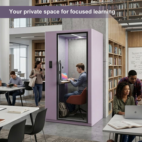 Volferda Core Solo-Soundproof Study Pod, Quiet Privacy Learning Booth with Fan, LED Lighting System, AC Outlets & USB Ports for Home Office, Studying(Lavender)