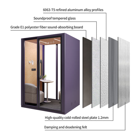 Volferda Core Duo-Mobile Office Pod Soundproof Rolling Booth with LED Lighting System, Dual Fans, AC Outlet & USB Ports for Phone Calls and Privacy(Purple)