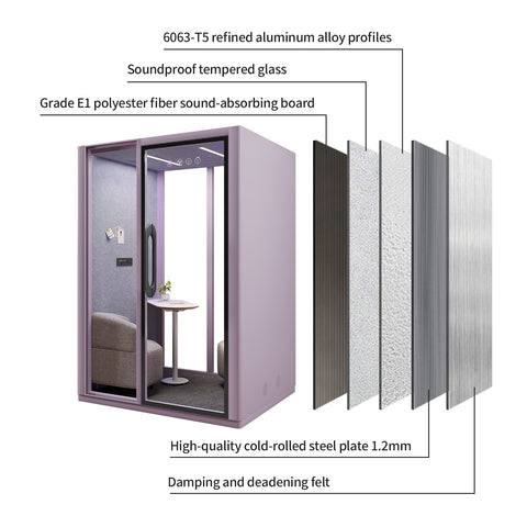 Volferda Core Duo-Mobile Office Pod Soundproof Rolling Booth with LED Lighting System, Dual Fans, AC Outlet & USB Ports for Phone Calls and Privacy(Lavender)
