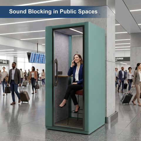 Volferda Core Solo-Soundproof office pod, Quiet Privacy Phone Booth with Fan, LED Lighting System and AC USB Ports (Cyan)