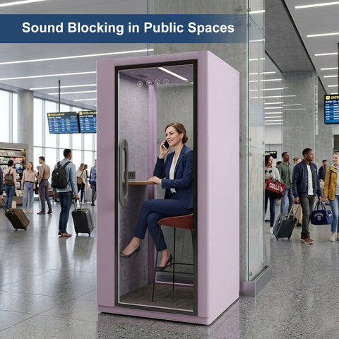 Volferda Core Solo-Soundproof office pod, Quiet Privacy Phone Booth with Fan, LED Lighting System and AC USB Ports (Lavender)