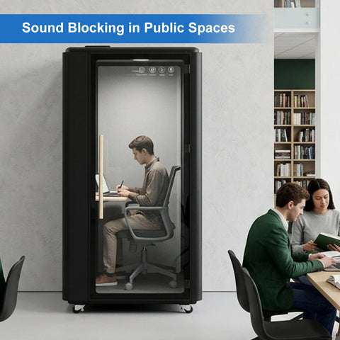 Volferda Air Solo Soundproof Study Pod – Portable Privacy Booth with Acoustic Panels, LED Light, USB-C & AC Outlets(Black)