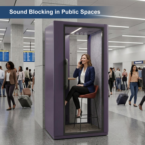 Volferda Core Solo-Soundproof office pod, Quiet Privacy Phone Booth with Fan, LED Lighting System and AC USB Ports (Purple)