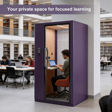Volferda Core Solo-Soundproof Study Pod, Quiet Privacy Learning Booth with Fan, LED Lighting System, AC Outlets & USB Ports for Home Office, Studying(Purple)
