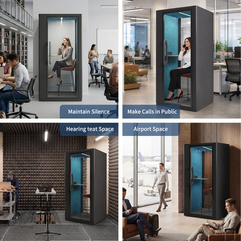 Volferda Core Solo-Soundproof office pod, Quiet Privacy Phone Booth with Fan, LED Lighting System and AC USB Ports (Black)