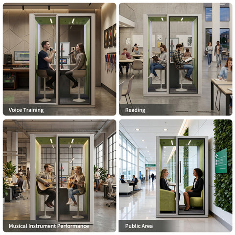Volferda Core Duo-Mobile Reading Pod, Soundproof Booth for Vocal Training & Instrument Rehearsal with Rolling Casters