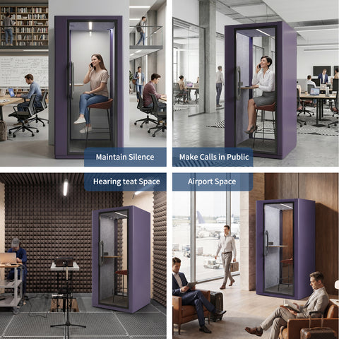 Volferda Core Solo-Soundproof office pod, Quiet Privacy Phone Booth with Fan, LED Lighting System and AC USB Ports (Purple)