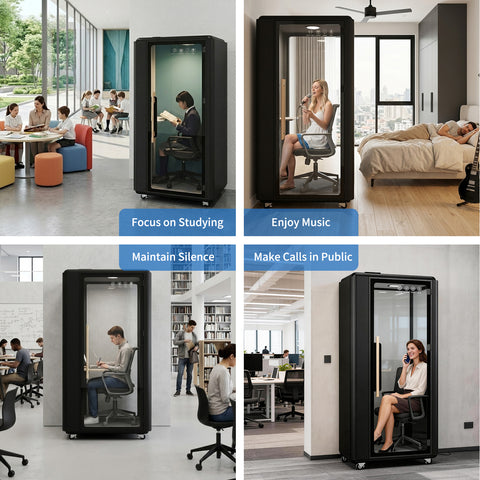Volferda Air Solo Soundproof Study Pod – Portable Privacy Booth with Acoustic Panels, LED Light, USB-C & AC Outlets(Black)