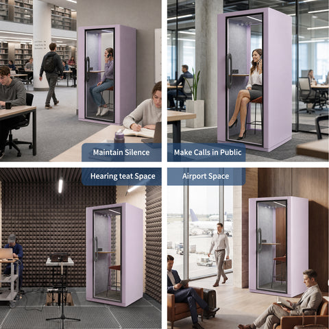 Volferda Core Solo-Soundproof office pod, Quiet Privacy Phone Booth with Fan, LED Lighting System and AC USB Ports (Lavender)