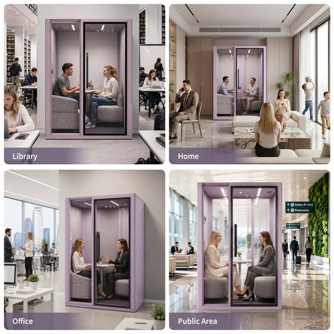 Volferda Core Duo-Mobile Office Pod Soundproof Rolling Booth with LED Lighting System, Dual Fans, AC Outlet & USB Ports for Phone Calls and Privacy(Lavender)