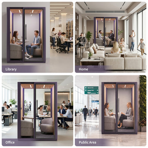 Volferda Core Duo-Mobile Office Pod Soundproof Rolling Booth with LED Lighting System, Dual Fans, AC Outlet & USB Ports for Phone Calls and Privacy(Purple)