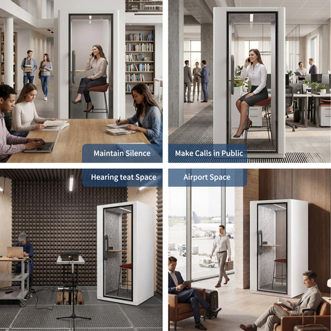Volferda Core Solo-Soundproof office pod, Quiet Privacy Phone Booth with Fan, LED Lighting System and AC USB Ports (White)