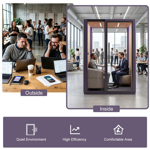 Volferda Core Duo-Mobile Office Pod Soundproof Rolling Booth with LED Lighting System, Dual Fans, AC Outlet & USB Ports for Phone Calls and Privacy(Purple)