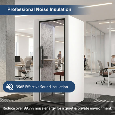Volferda Core Solo-Soundproof office pod, Quiet Privacy Phone Booth with Fan, LED Lighting System and AC USB Ports (White)