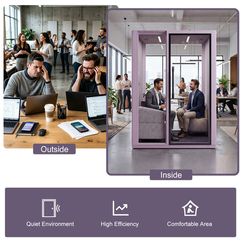 Volferda Core Duo-Mobile Office Pod Soundproof Rolling Booth with LED Lighting System, Dual Fans, AC Outlet & USB Ports for Phone Calls and Privacy(Lavender)