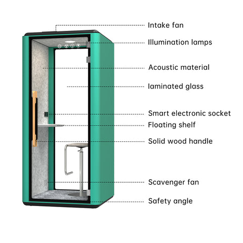 Volferda Air Solo Soundproof Office Pod, Portable Quiet Meeting Booth with Wheels(Cyan)