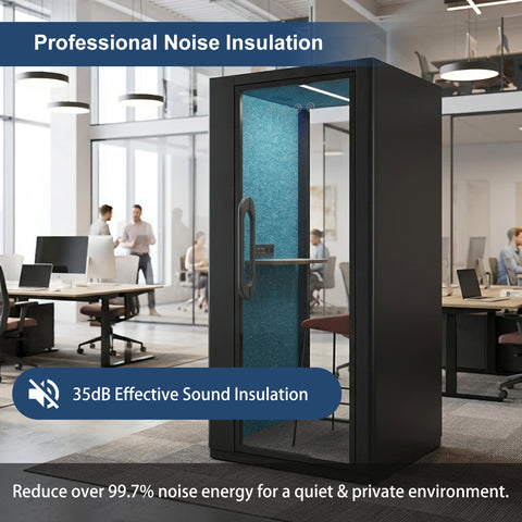 Volferda Core Solo-Soundproof office pod, Quiet Privacy Phone Booth with Fan, LED Lighting System and AC USB Ports (Black)