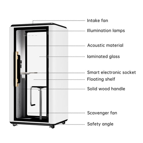 Volferda Air Solo Soundproof Office Pod, Portable Quiet Meeting Booth with Wheels(White)