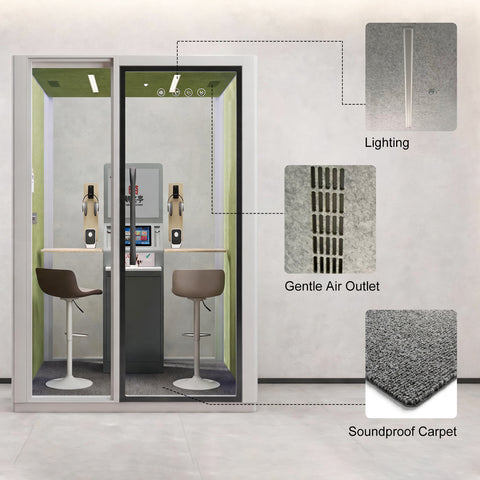 Volferda Core Duo-Mobile Reading Pod, Soundproof Booth for Vocal Training & Instrument Rehearsal with Rolling Casters