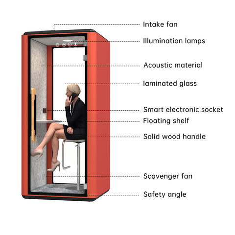 Volferda Air Solo Soundproof Office Pod, Portable Quiet Meeting Booth with Wheels(Orange + Grey)