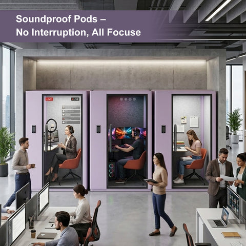 Volferda Core Solo-Soundproof Study Pod, Quiet Privacy Learning Booth with Fan, LED Lighting System, AC Outlets & USB Ports for Home Office, Studying(Lavender)