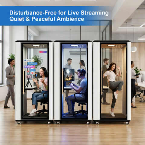 Volferda Air Solo Soundproof Study Pod – Portable Privacy Booth with Acoustic Panels, LED Light, USB-C & AC Outlets(White)
