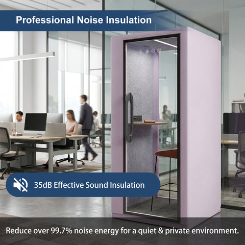 Volferda Core Solo-Soundproof office pod, Quiet Privacy Phone Booth with Fan, LED Lighting System and AC USB Ports (Lavender)