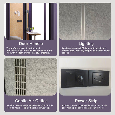 Volferda Core Duo-Mobile Office Pod Soundproof Rolling Booth with LED Lighting System, Dual Fans, AC Outlet & USB Ports for Phone Calls and Privacy(Purple)