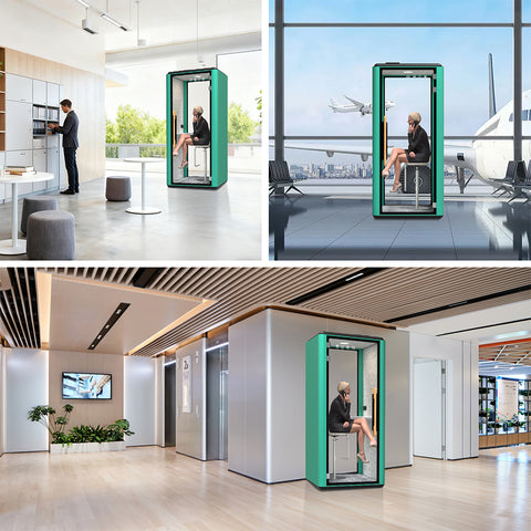 Volferda Air Solo Soundproof Office Pod, Portable Quiet Meeting Booth with Wheels(Cyan)