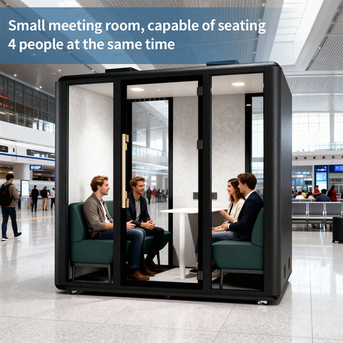 Volferda Air Seriers 4 People Mobile Office Pod Booth, Extra Large Space Sound Proof Office Pod(Black)
