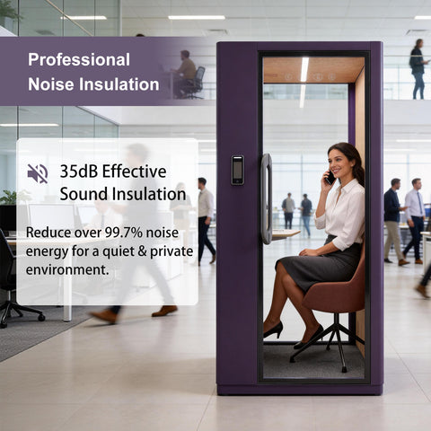 Volferda Core Solo-Soundproof Study Pod, Quiet Privacy Learning Booth with Fan, LED Lighting System, AC Outlets & USB Ports for Home Office, Studying(Purple)