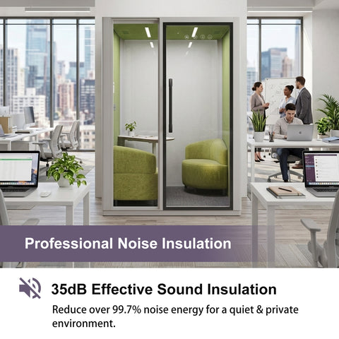 Volferda Core Duo-Mobile Office Pod Soundproof Rolling Booth with LED Lighting System, Dual Fans, AC Outlet & USB Ports for Phone Calls and Privacy(White)