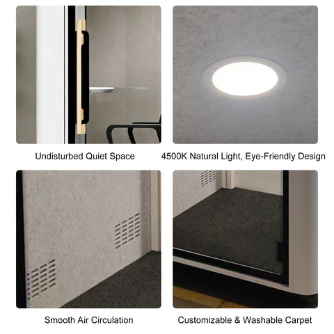Volferda Air Solo Soundproof Study Pod – Portable Privacy Booth with Acoustic Panels, LED Light, USB-C & AC Outlets(White)