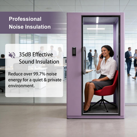 Volferda Core Solo-Soundproof Study Pod, Quiet Privacy Learning Booth with Fan, LED Lighting System, AC Outlets & USB Ports for Home Office, Studying(Lavender)