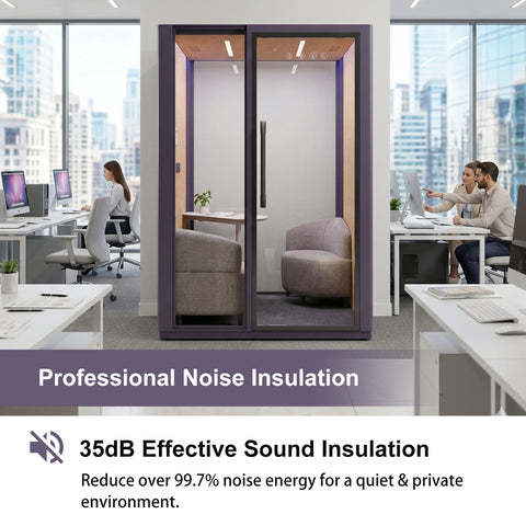 Volferda Core Duo-Mobile Office Pod Soundproof Rolling Booth with LED Lighting System, Dual Fans, AC Outlet & USB Ports for Phone Calls and Privacy(Purple)